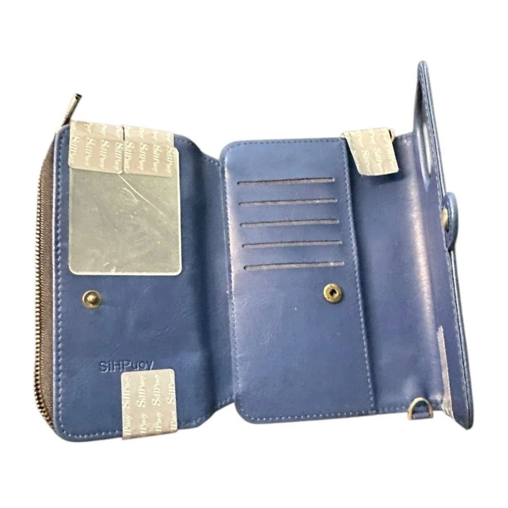SiHPuoy Wallet Case iPhone 13 Pro Max‎ Card Holder Zipper Wrist Strap Blue